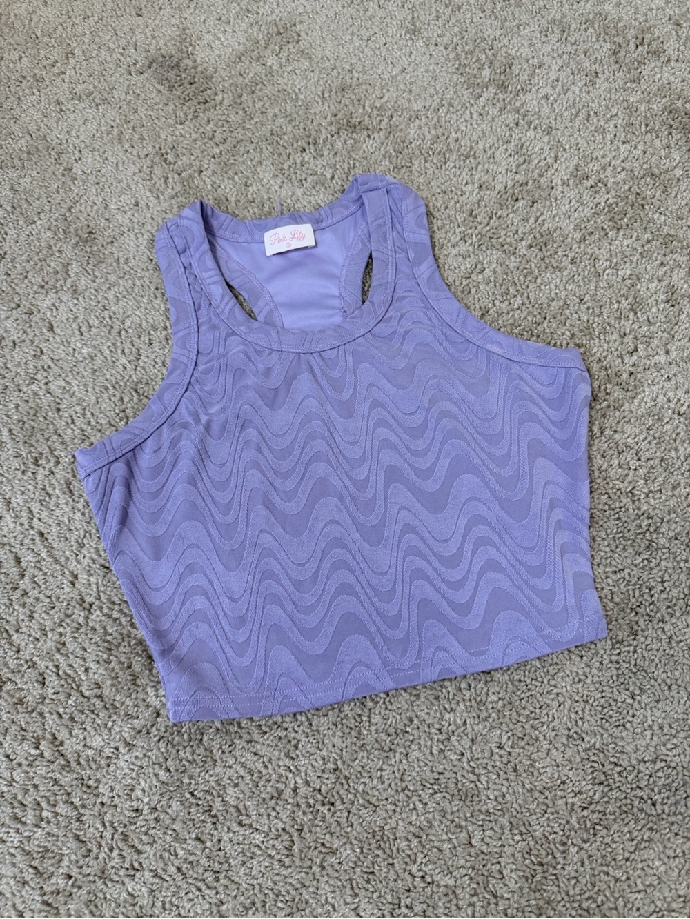 Pink Lily Lavender Wavy Textured Racerback Crop Tank, Small